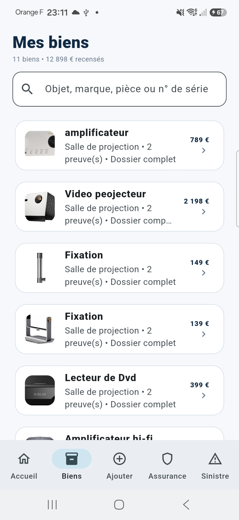 Liste des biens